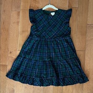 Crewcuts Green & Navy Plaid Tiered Dress with Ruffle